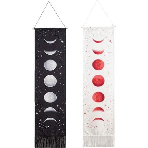 Moon Phases Tapestry Wall Art Hanging Lunar Eclipse Tapestries HD Printing Sun Moon Tapestry Psychedelic Decor Tassel Carpet