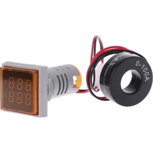 Square LED Digital Dual Display Voltmeter & Ammeter Voltage Gauge Current Meter AC 60-500V 0-100A 090E