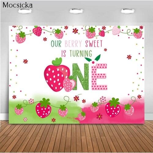 Mocsicka First Birthday Background Fruit Strawberry Decoration Style Baby Shower Photo Background Photography Banner