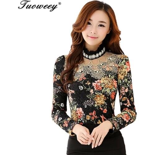 Fashion Womens Tops 2021 Autumn Thick Fleece Sweet Crochet Blouse Lace Shirts Clothing Blusas Femininas Blouses & Shirts New