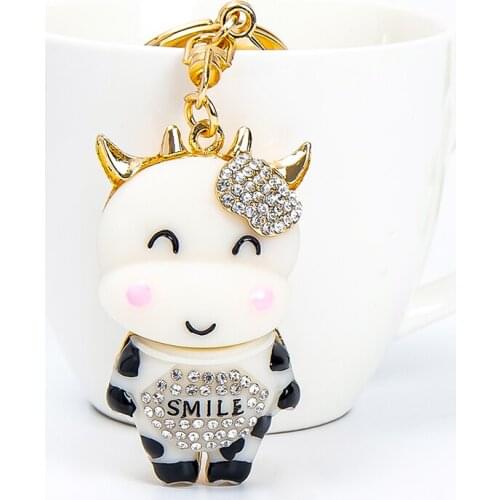Fashion Cartoon Cow Key Chain Key Holder for Bag Charm Pendant for Women Key Ring Jewelry Lovers Holiday Gifts CH3599