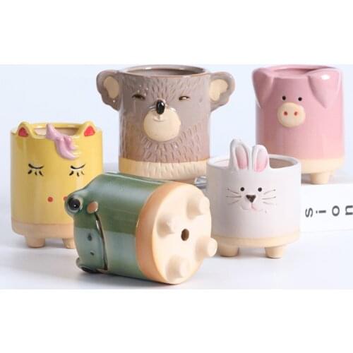 Cartoon Ceramic animal plant pot Cute suculentas garden flower pots Balcony decorations Macetas de ceramica vasi per piante New
