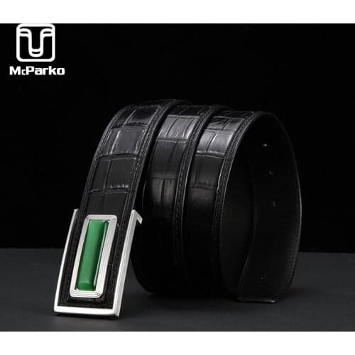 McParko Authentic Crocodile Leather Men Belt Genuine Leather Waist Belt For Men Luxury Style Stone Buckle Belts Business Elegant