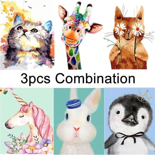 3Pcs Cute Animals 5D DIY Diamond Painting Kit Anime Pintura Diamante Three-picture Combination Diamant Painting Combined For Kid