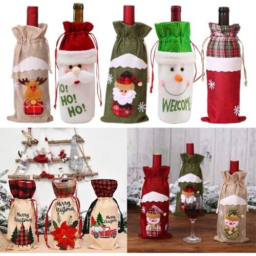 Christmas Wine Bottle Cobers Set Snata Claus Snowman Champagne Bottle Cover Clothes Christmas Home Decoration