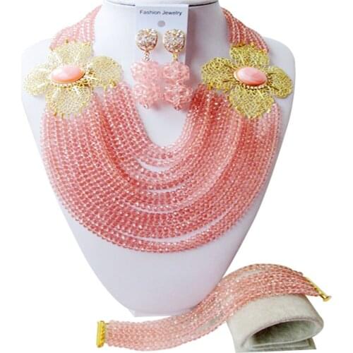 Peach African Beads Jewelry Set Nigerian Wedding Bridal Set Costume Necklace
