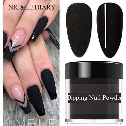 NICOLE DIARY Black Dipping Nail Powder Glitter Without Lamp Cure Matte Nude Series Dip Dipping Polish Chrome Dust Pigment
