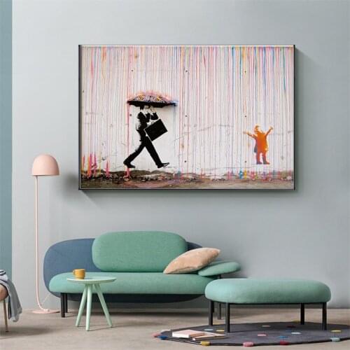 Cartoon Poster GraffitiArt Banksy Canvas Painting Color Rain Abstract Poster and Childrens Decorative Art Painting Anime Decor