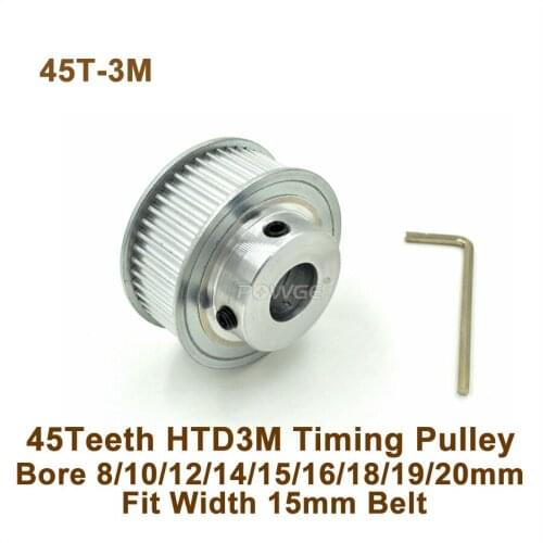 POWGE 45 Teeth 3M Timing Pulley Bore 8-20mm Fit W=15mm 3M Belt 45T 45Teeth HTD 3M Pulley CNC Engraving