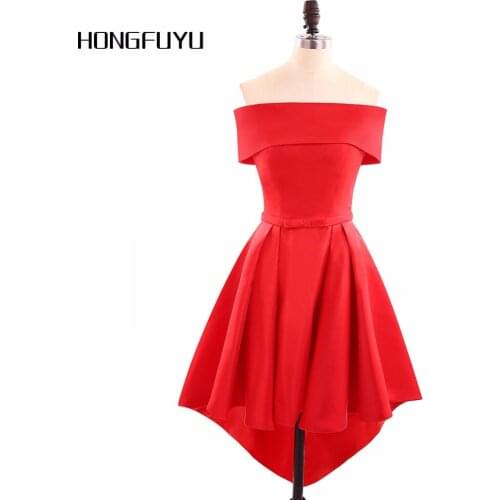 Real Photo Red Satin Scoop Neck Lace Up Short Cocktail Dresses 2019 Knee Length Hi-Lo Sleeveless Sashes Cocktail Dress HFY62908