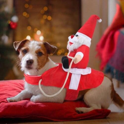 Christmas Dog Clothes Pet Cat Role Play Christmas Funny Santa Claus Riding Equipment Dress Cosplay Dresses Decoration