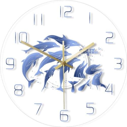 Nautical Nursery Dolphins Family Wall Clock Watch Sea Life Ocean Color Changing Light LED Backlight Modern Design