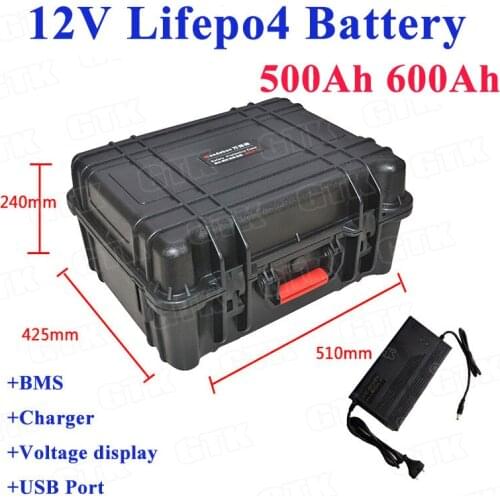 Waterproof 12V 500Ah 600Ah Lifepo4 lithium battery with BMS for Solar energy storage motor homes sightseeing vehicle+20A charger