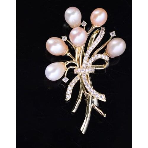 High Quality Freshwater Pearl Bouquet Brooches for Women Wedding Jewelry Crystal Broach Flower Pin Engagement Accessory Gift