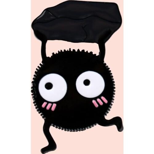 ZF3487 Kawaii Black Charcoal Jewelry Metal Enamel Pins And Brooches For Child Kids Lapel Pin Backpack Bags Hat Badge Gifts