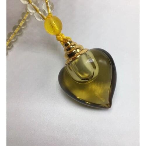 Yellow Natural Crystal Pendants Carved Wishing Bottle Pendant Sweater Chain Necklace for Women Men Lucky Evil Spirits Jewelry