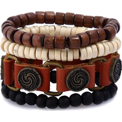 Fashion Vintage Hippie Women Bracelet Set Multilayer Whirlwind Charm Beads Leather Bangle Wrap Beaded Wristband Men Jewelry Gift