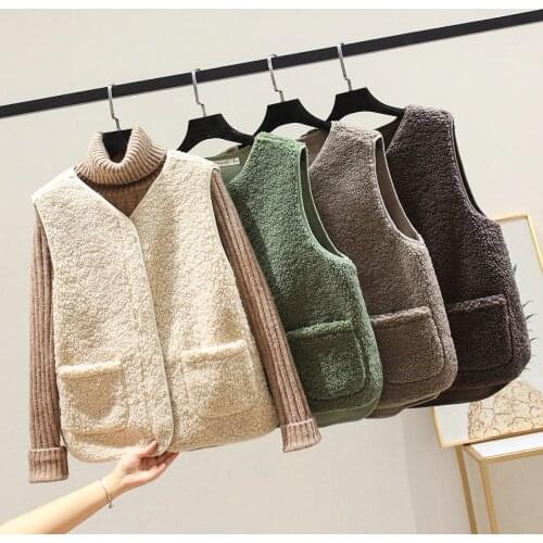 2020 Lamb Fur Vest Coat Women Autumn Winter Sleeveless Lady Vest Jacket Loose Short Chic Casual Thick Tops Korean Style