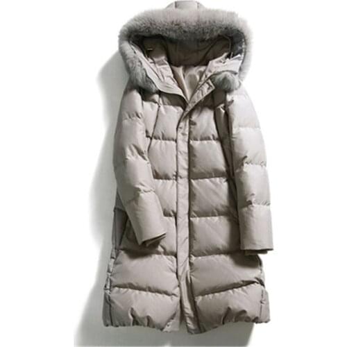 Down Jacket 2020 Big Size Womens Winter High-End Fashion Long Hooded Thick White Goose Down Fox Fur Collar Womens Down Jacket