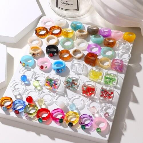 VKME Trendy Colourful Transparent Resin Acrylic Ring For Women Korean Creative Geometric Square Round Irregular Rings Jewelry