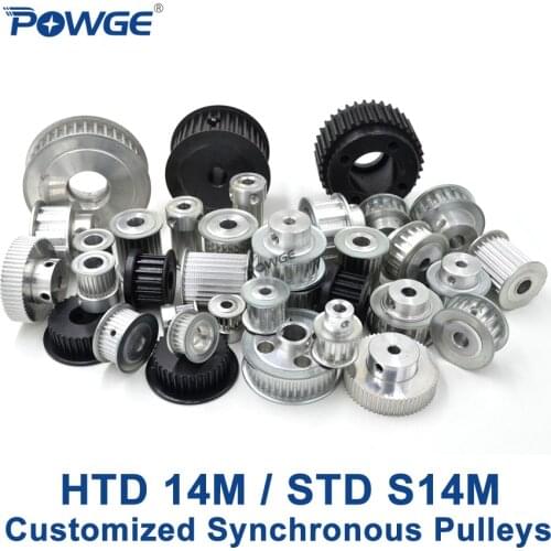 POWGE Arc Teeth HTD14M STD S14M Synchronous pulley pitch 14mm wheel Manufacture Customizing all kinds of 14M S14M Timing pulley