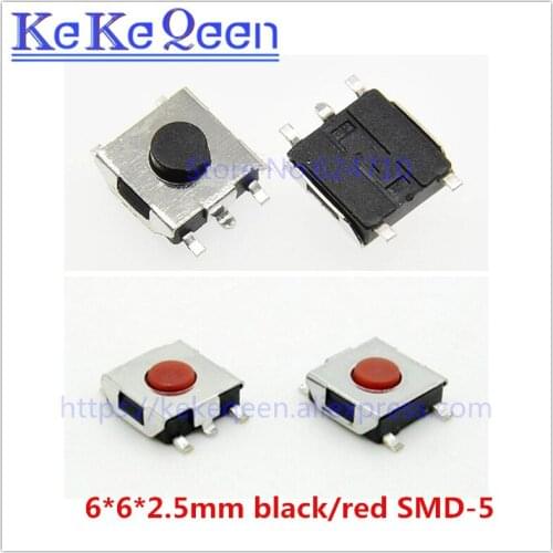 100PCS 6*6*2.5MM 6mm*6mm*2.5mm Copper Push Button Switches SMD 5P Tact Switch waterproof copper red head 6x6x2.5mm