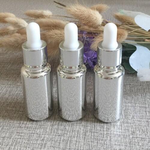 15ml empty silver glass essential oil bottle dropper refillable cosmetics sample bottles makeup storage travel container
