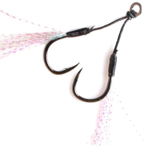 3pair/lot Slow Jigging Fishing Assist Hook Cast Jig Barbed Double Hook Thread Feather Pesca High Carbon Steel Slow Jig Fishhook