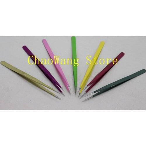 7PCS/Pack colorful handle tweezers Stainless Steel Tweezers Diamond Tweezers Jewelry Tweezers