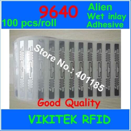 Alien authoried 9640 100pcs per roll glue adhesive UHF RFID wet inlay 860-960MHZ Higgs3 EPC C1G2 ISO18000-6C used RFID tag label