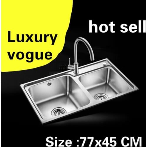 Free shipping Apartment kitchen double groove sink do the dishes 304 stainless steel standard hot sell 77x45 CM