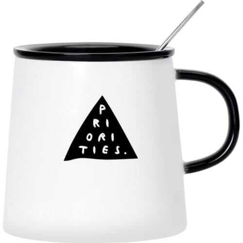 Nordic Large Ceramic Mug with Lid and Spoon Creative Coffee Cup Tea Cup Personality Simple Tazas Navidad Drinkware DD60MG
