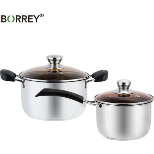 BORREY Multifunctional Pot Stainless Steel Korean Soup Pot Breakfast Milk Pot Noodle Pan Non-stick General Use Kitchen Cookware