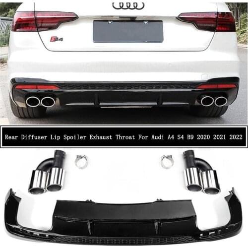 For Audi A4 S4 B9 2020 2021 2022 Rear Bumper Diffuser Lip Spoiler Exhaust Throat High Quality ABS Bright Black Auto Accessories