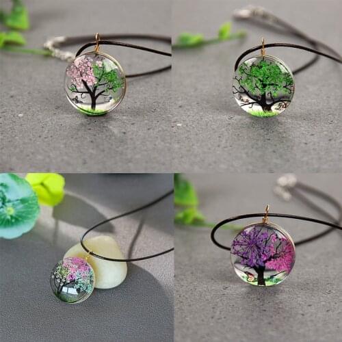 DoreenBeads Fashion Necklace For Women Necklace Necklace Pink & Green Round Dried Flower 45cm(17 6/8") long, 1 Piece