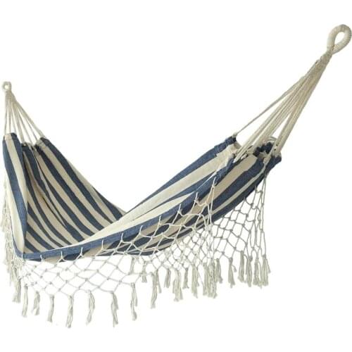 Double tassel hammock sleeping swing chair outdoor Indoor camping garden Canvas Macrame navy stripes hammock Hanging Net Chair