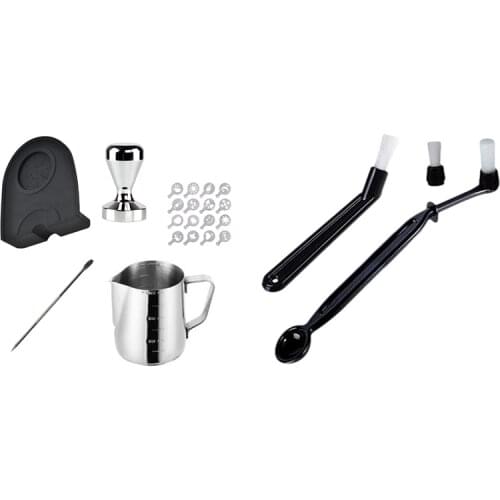 Coffee Machine Cleaning Brush Set with Set of Espresso 51MM Coffee Tamper Mat Silicone Rubber Tampering Corner Mat