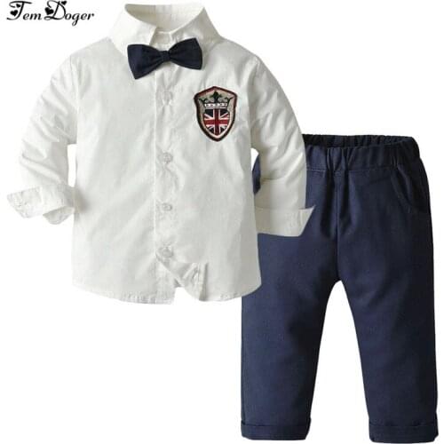 Tem doger boy clothing sets 2019 winter kids boy clothes white shirts+pants 2pcs outfits casual children clothing for boys