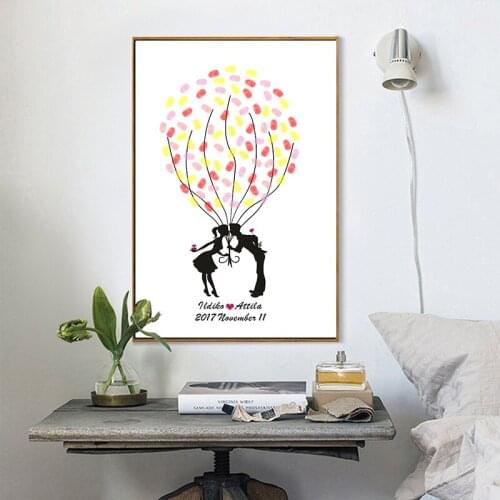 Sweet Kissing Wedding Bride And Bridegroom Figure Fingerprint Signature Canvas Painting DIY Wedding Gift Guest Book Home Decor