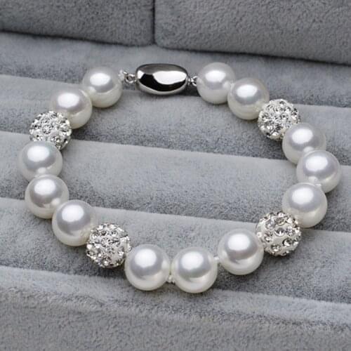 MADALENA SARARA 8-9 mm Genuine Freshwater Pearl Bracelet Beaded Making Interval Crystal Beads Design