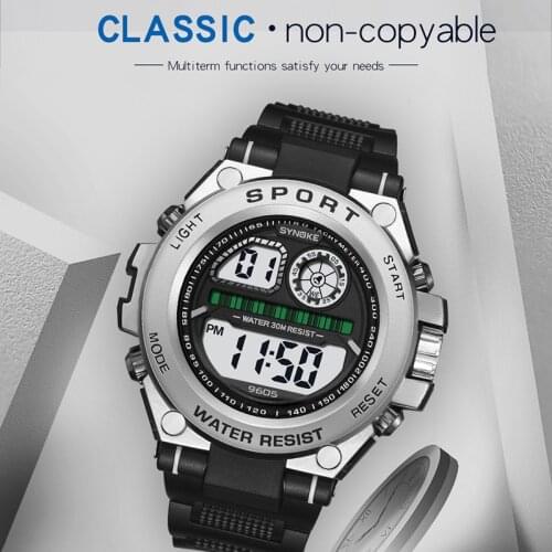 Synoke Student‘s Mens Electronic Digital Watch Waterproof Alarm Clock Running Multifunction Dual Display Large Screen Golden