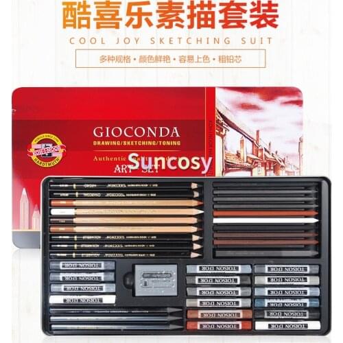 Koh-I-Noor Gioconda 8890 Artists Mini Set (10 Pcs), 8899- 24pcs Artist Set, Packed In Tin Box, Combining Graphite & Chalk