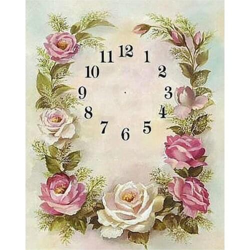 Flower Pattern Wall Clock Diamond Painting Full Square & Round 5d Diamond Embroidery Flower Crystal 5D Mosaic Art Wall Clock
