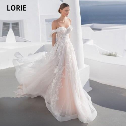 LORIE Beach Wedding Dresses 2021 Appliques Off the Shoulder Champagne Lace Boho Wedding Bridal Gown 2021 suknia slubna