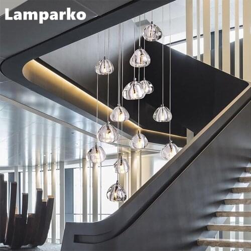 Modern Hanging Pendant Light for Living Room LED Nordic Clear Crystal Stair Suspension Light Fixture Indoor Kitchen Island Lamp