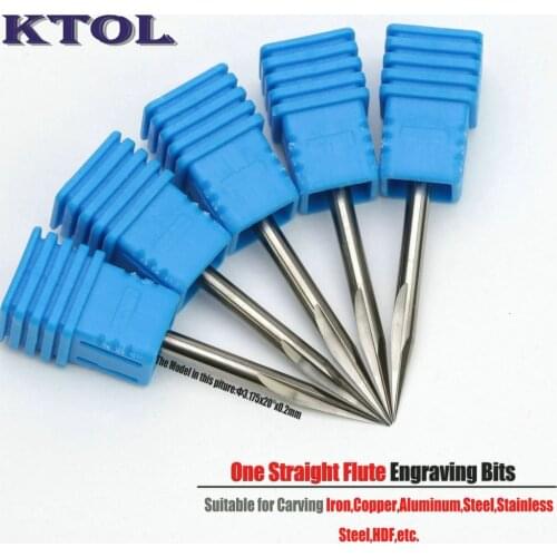 3.175*0.2mm 20 Degree CNC V Bit 1 Flute Straight Router Cutter Carbide Endmill for Aluminum Metal 3D Engraving Milling Tools Set