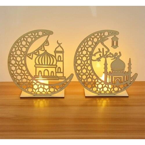 Ramadan Eid Mubarak Moon Star LED Candles Light Ornaments Wood Plaque Hanging Pendant Islam Muslim EID Party Home Islam Decor