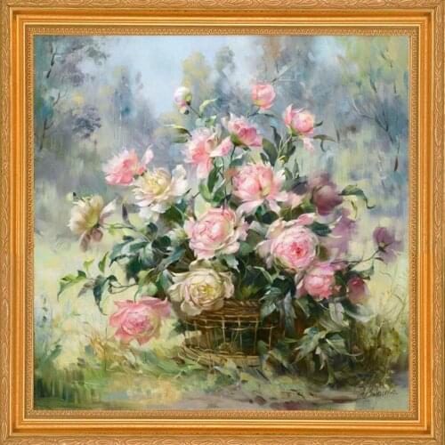 Pink Roses Flower Baskets Cross Stitch Kits Crafts 11CT print Embroidered Handmade Arts Oil Painting Set Wall Home Decor