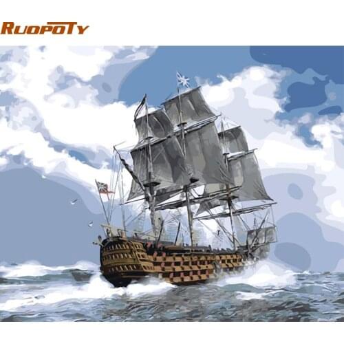 RUOPOTY Frame Boat Landscape DIY Painting By Number Modern Acrylic Paint On Canvas Painting Wall Art Picture For Home Decoration