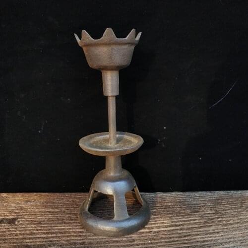 Old Chinese imperial palace iron double-layer oil lamp with base